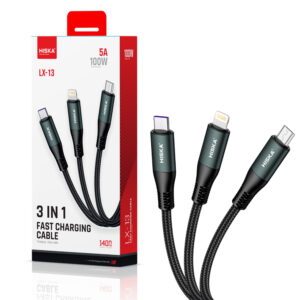 کابل تبدیل USB به لایتنینگ / USB-C / MicroUSB هیسکا مدل LX-13 طول 1.4 متر